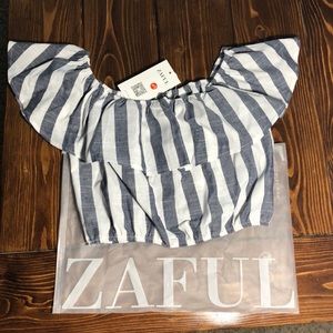 NWT! Zaful White and Blue Stripped Crop Top Size S